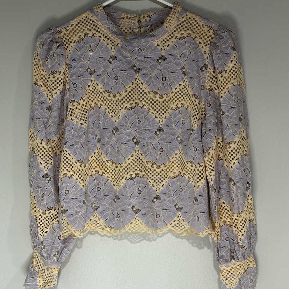 Dolan Floral Lace Blouse - Cream and Lavender. Size S.